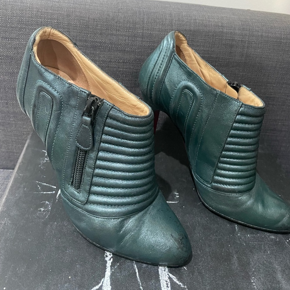 christian louboutin green closed bootie heel size 36